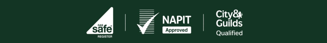 White Gas Safe Register, NAPIT Approved, and City & Guilds Qualified accreditation logos